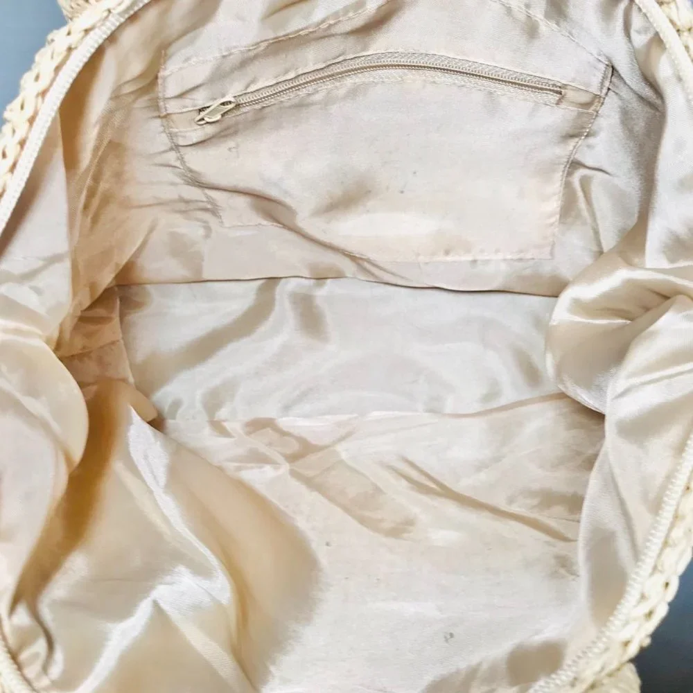 Vintage Y2K Woven Floral Cottagecore Knit Tan Shoulder Bag Boho Grandma Purse - Picture 4 of 5